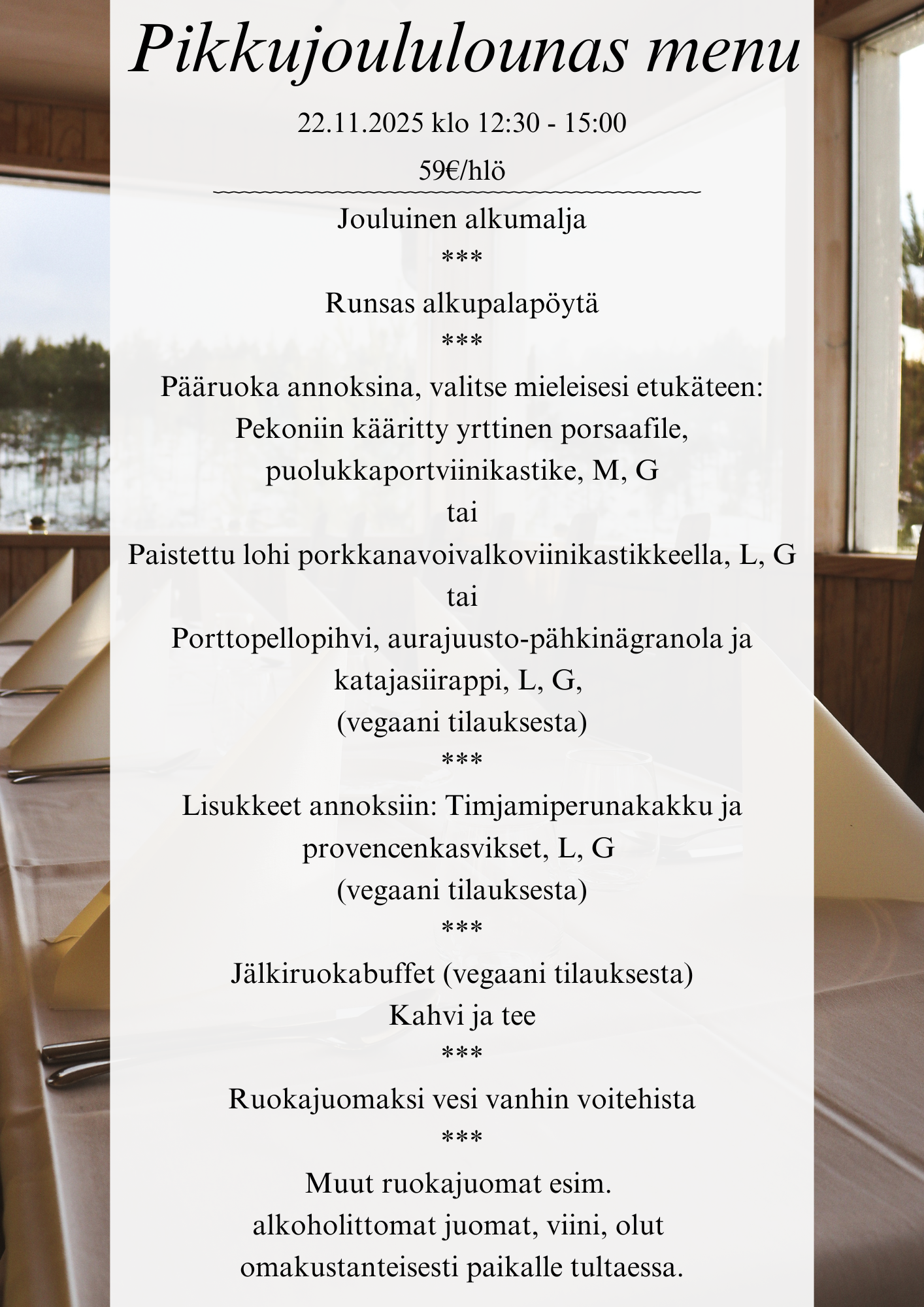 Pikkujoululounaskonserttimenu